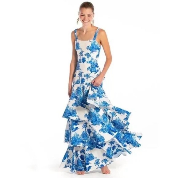 Mestiza blue and White Ruffled Torero gown - Picture 4 of 6